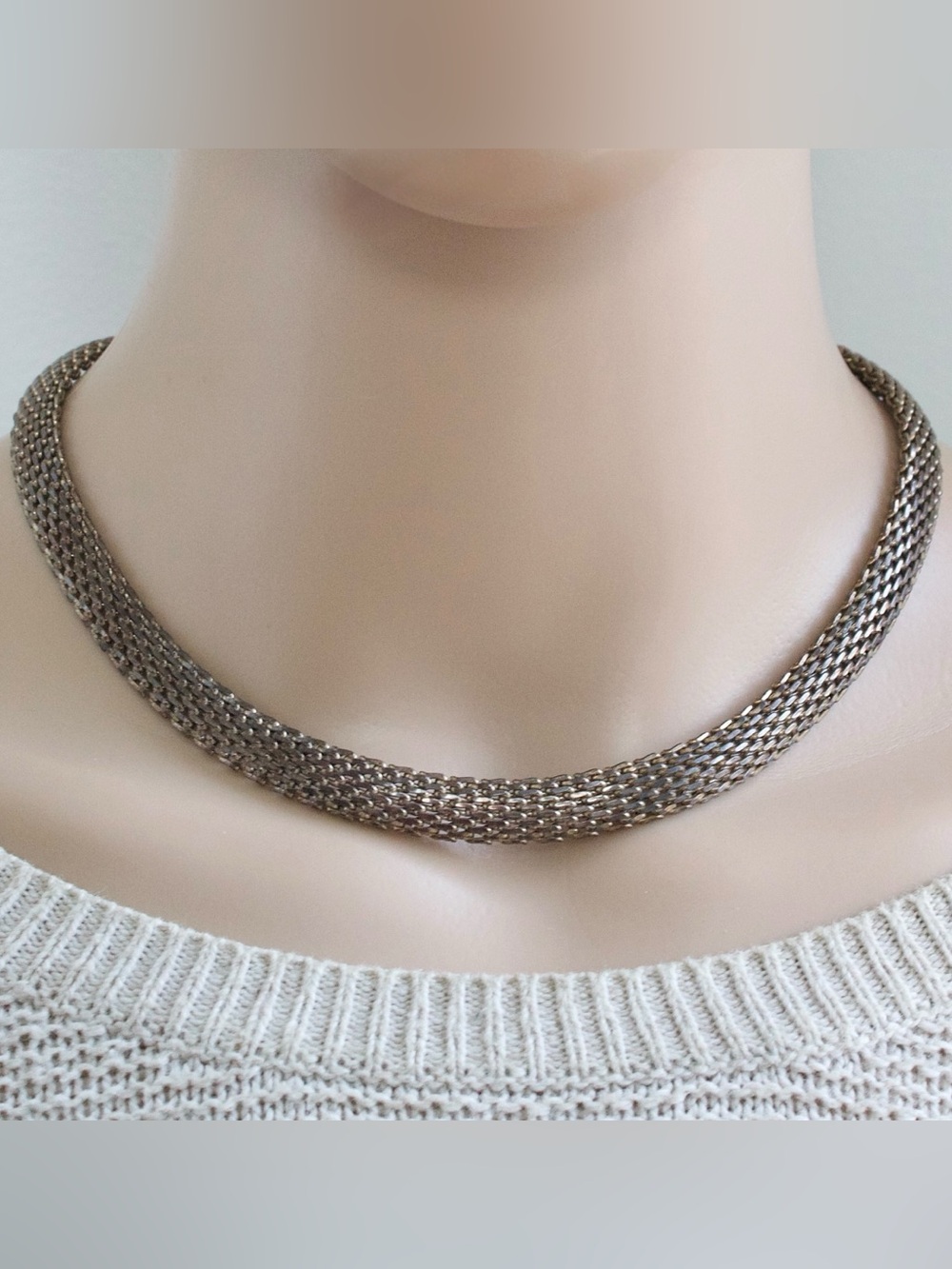 Vintage Sterling Silver Woven Mesh Collar Necklace by Godfrey Carter